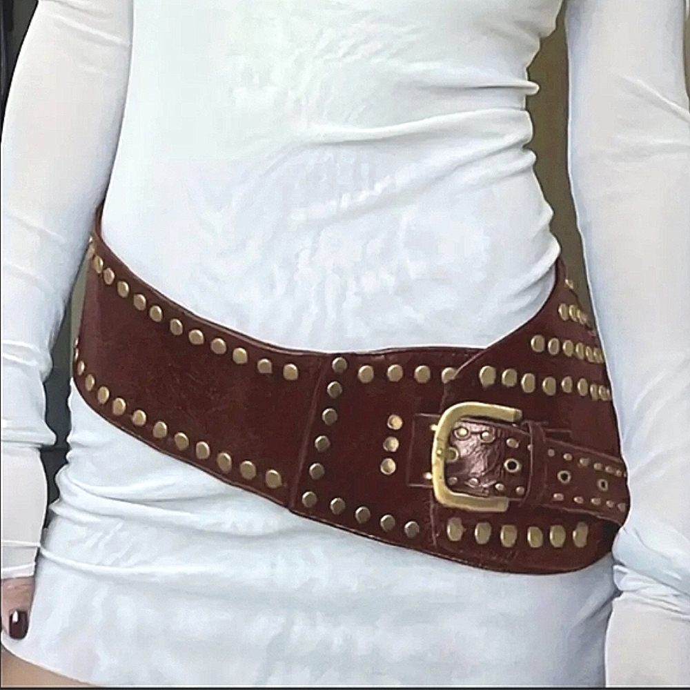 Belt Wide Black Brown 80s Punk Style Belt M L XL Studded Rocker Belt Metal Belts - Picture 6 of 11